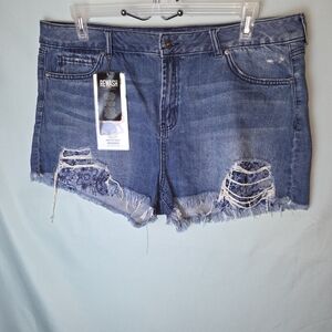 Rewash Women's Blue Distressed Denim Shorts